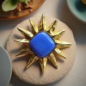 Vintage Philippe Ferrandis Cornflower Blue Sunburst Brooch Rare Statement Piece!